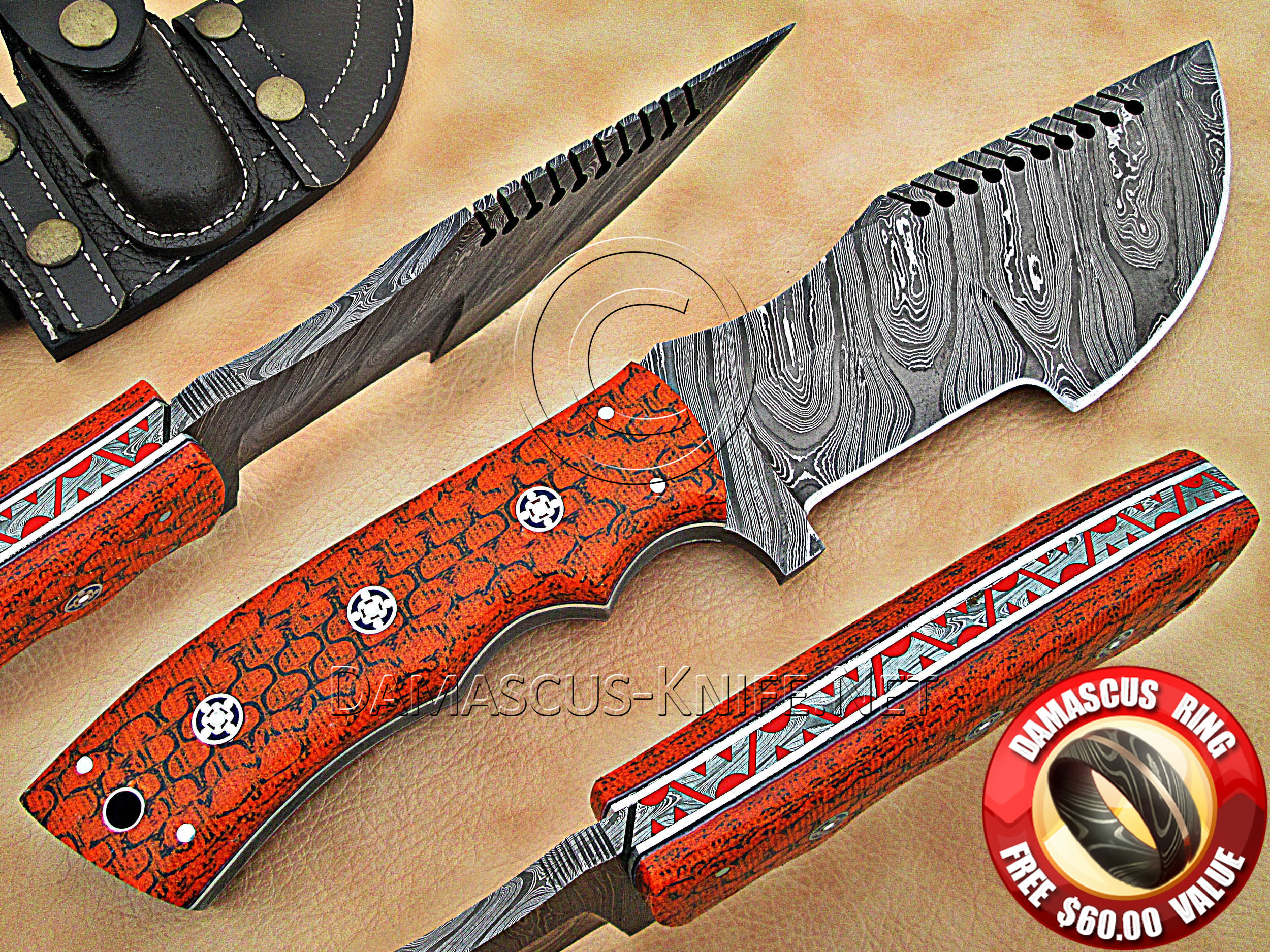 Handmade Damascus Steel Tracker Knife with G10 Micarta Handle