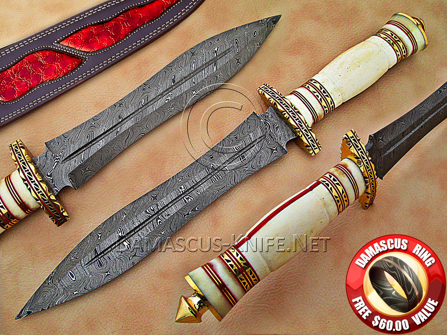 Handmade Damascus Steel Dagger Knife with Bone Handle