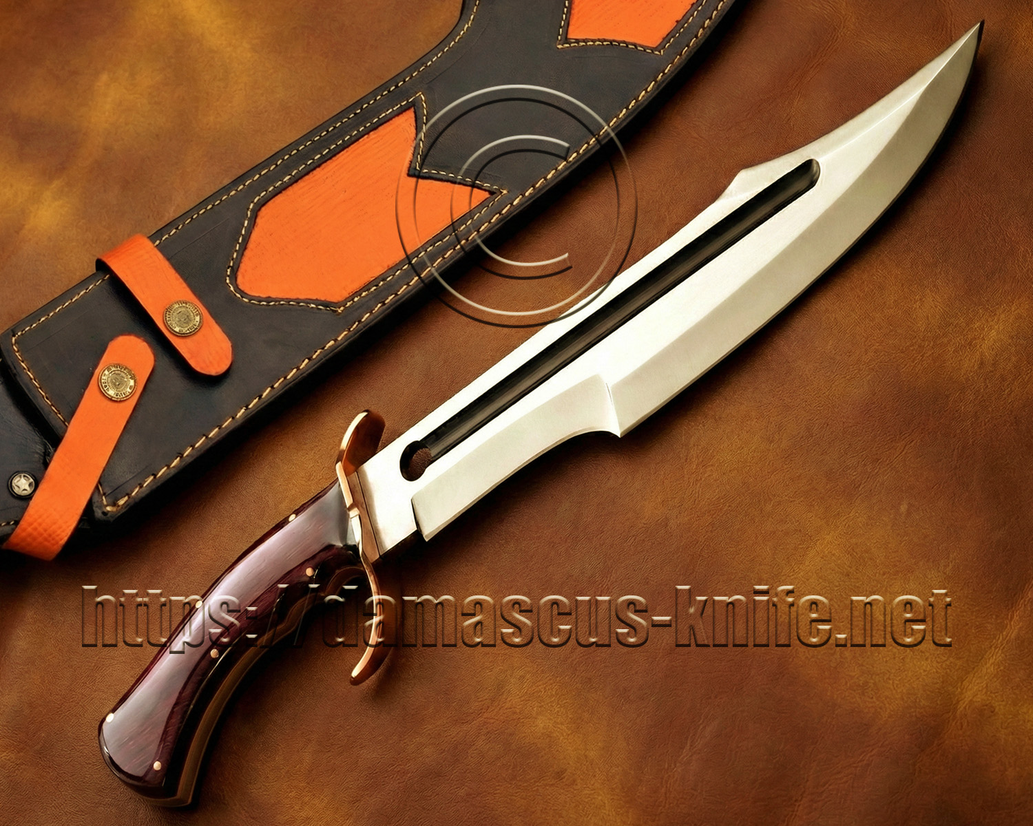 Arsons 21 inch Custom Bowie Knife (Mini Sword) - Sandvik 12C27 Steel & Purpleheart Wood - Leather Sheath
